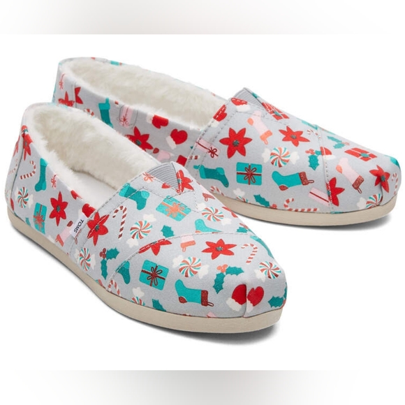 Christmas👣TOM'S 🌱ALPARGATA Deck the Halls Sherpa Lined Espadrilles - Picture 1 of 12